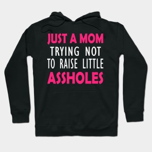 Just a Mom trying not to raise little assholes design. Hoodie